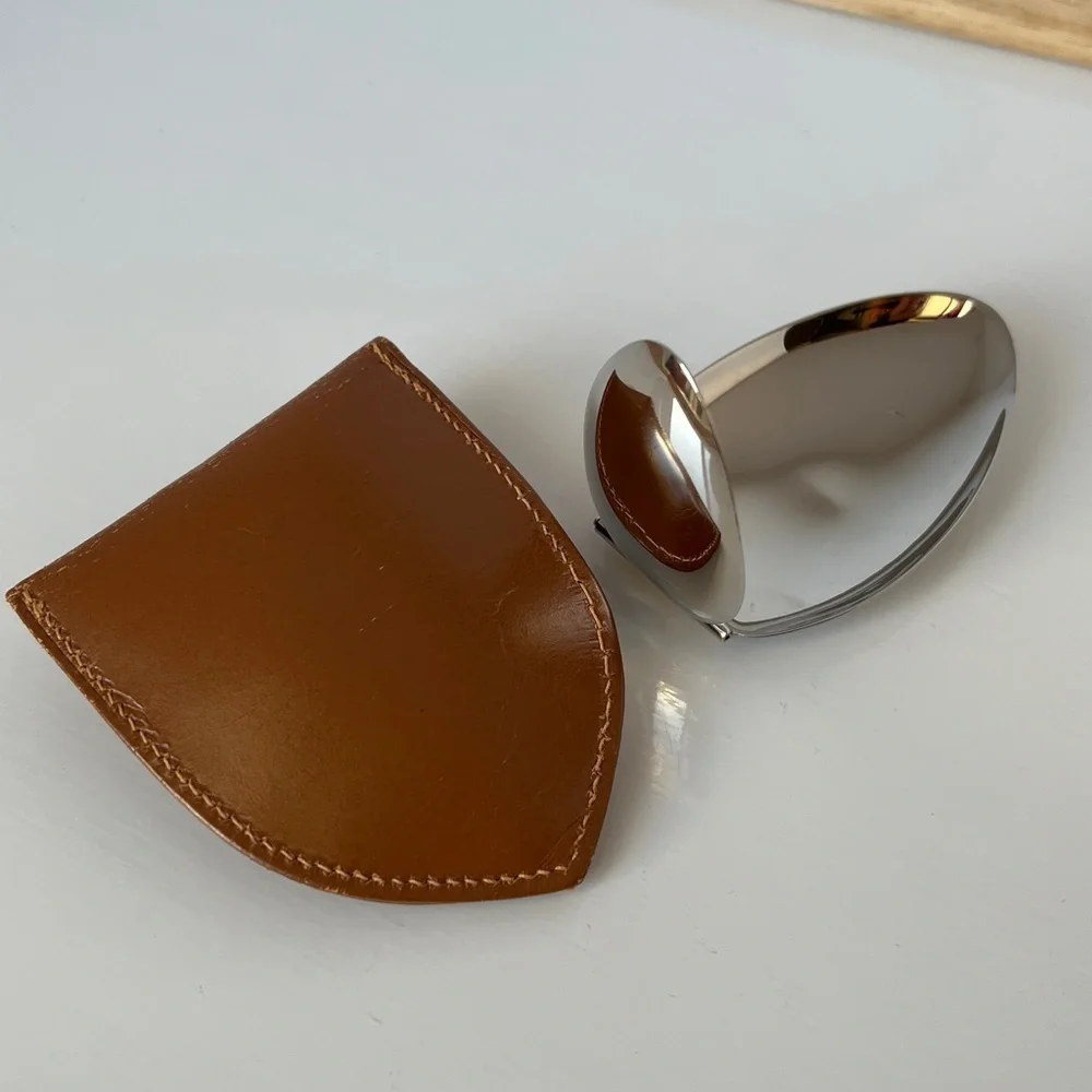 Vintage Germany Italian Folding Medicine Spoon Silver Plated With Leather Case